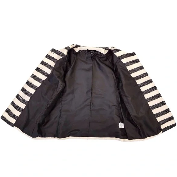 TALBOTS Tweed Woven Blazer Jacket 8 Ladies Cream Black Striped Work Career Coat - Picture 8 of 14